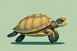 illustration of a turtle on a green background in cartoon style. ai generative photo