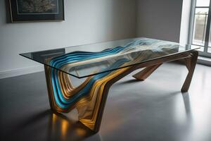 Interior of a living room with a glass table. ai generative photo