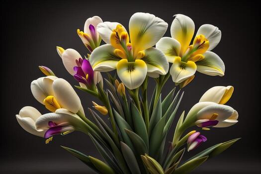 bouquet of white lilies on a solid color background. ai generative photo