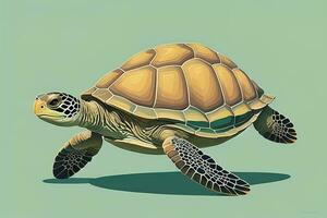 illustration of a turtle on a green background in cartoon style. ai generative photo