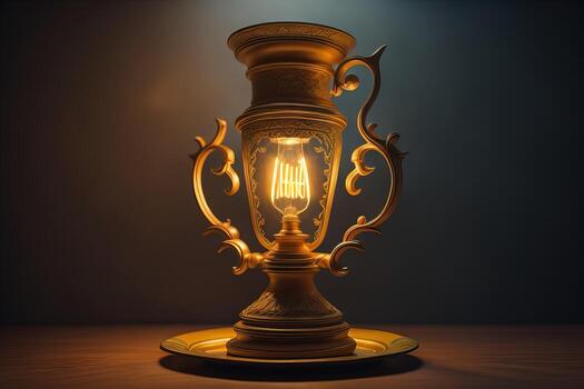 Lantern on a wooden table and a dark background. ai generative photo