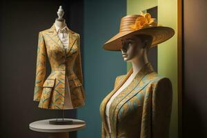 Women's dress on a mannequin in a fashion store. ai generative photo