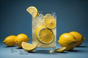 Glass of lemonade with fresh lemons. ai generative photo