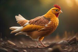 Colorful chicken on a solid color background, studio photo. ai generative photo