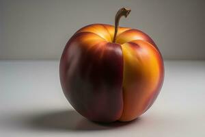 Ripe red peach on a solid color background. ai generative photo