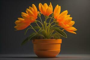 Flowers in a pot on a solid color background. ai generative photo