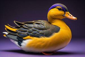 Beautiful duck on a solid color background. ai generative photo