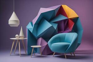 Colorful armchair on a solid color background. ai generative photo