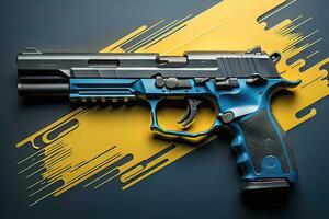 Semi-automatic handgun on a solid color background. Close-up. ai generative photo