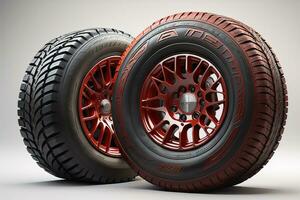 Car tires on a solid color background. ai generative photo