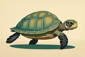 illustration of a turtle on a green background in cartoon style. ai generative photo