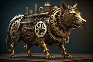 Steampunk mechanism with gears and cogwheels. ai generative photo