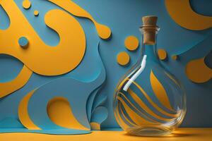 Bottle with a liquid on a solid color background. ai generative photo