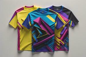 Colorful t-shirts in front of dark background. ai generative photo