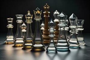 glass chess pieces on a dark background, the concept of business strategy. ai generative photo