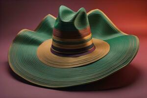 de moda sombrero en un sólido color antecedentes. ai generativo foto