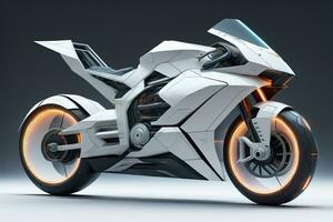 a white super sports motorcycle on a gray background. ai generative photo