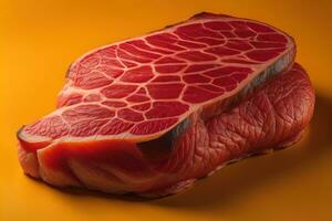 Raw beef sirloin steak with ingredients for cooking on wooden background. ai generative photo