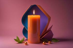 Creative burning candle on a wooden background. ai generative photo