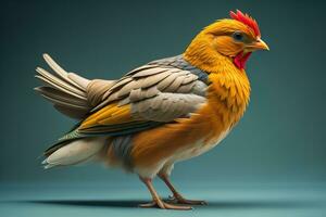 Colorful chicken on a solid color background, studio photo. ai generative photo