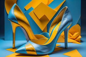 High heel women shoes on a solid colour background. ai generative photo