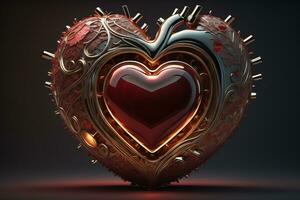 Red heart on dark background. Vintage style. ai generative photo