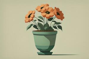 Flowerpot with daisies. Vector illustration in retro style. ai generative photo