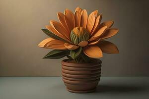 Flowers in a pot on a solid color background. ai generative photo