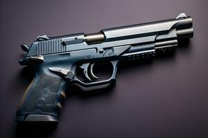 Semi-automatic handgun on a solid color background. Close-up. ai generative photo