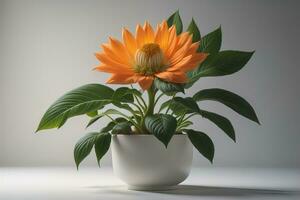 Flowers in a pot on a solid color background. ai generative photo