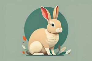 Vector illustration of a cute white rabbit sitting on a gray background. ai generative photo