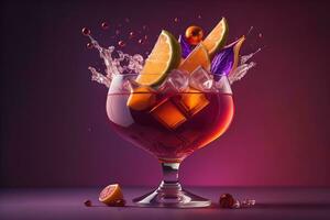 Cocktail in a glass on a solid color background. ai generative photo