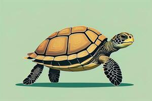 ilustración de un Tortuga en un verde antecedentes en dibujos animados estilo. ai generativo foto