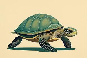 ilustración de un Tortuga en un verde antecedentes en dibujos animados estilo. ai generativo foto