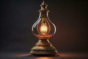 Lantern on a wooden table and a dark background. ai generative photo