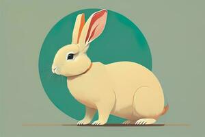 Vector illustration of a cute white rabbit sitting on a gray background. ai generative photo