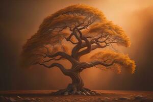 Fantasy Silhouette of a tree in the desert. ai generative photo