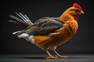 Colorful chicken on a solid color background, studio photo. ai generative photo