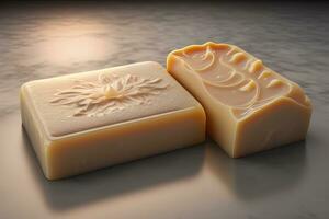 Soap bars on a colored background. ai generative photo