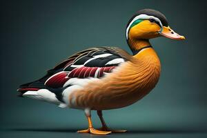 Beautiful duck on a solid color background. ai generative photo
