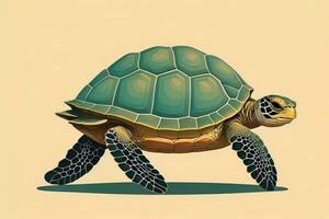 ilustración de un Tortuga en un verde antecedentes en dibujos animados estilo. ai generativo foto