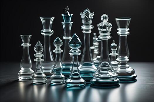 glass chess pieces on a dark background, the concept of business strategy. ai generative photo