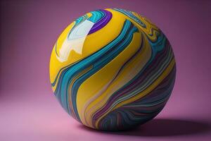 Colorful marble ball on a solid colour background. Close-up. ai generative photo