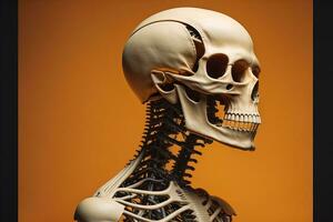 a human skeleton on a solid color background. ai generative photo