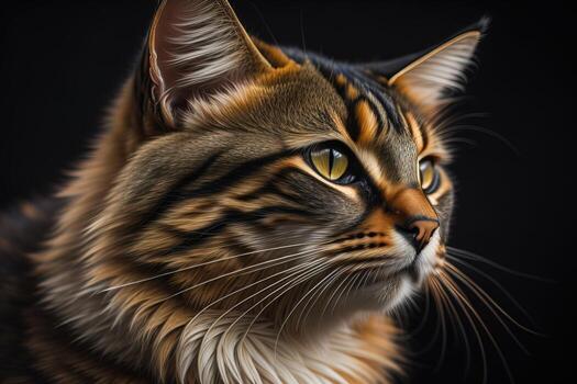 Portrait of a beautiful Maine Coon cat on a dark background. ai generative photo