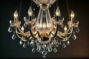 Luxury chandelier isolated on dark background. ai generative photo