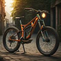 Modern orange mountain bike. ai generative photo