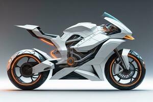 a white super sports motorcycle on a gray background. ai generative photo