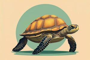 ilustración de un Tortuga en un verde antecedentes en dibujos animados estilo. ai generativo foto