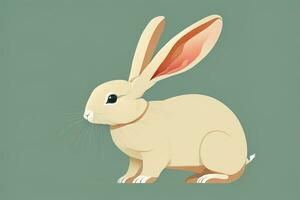 Vector illustration of a cute white rabbit sitting on a gray background. ai generative photo